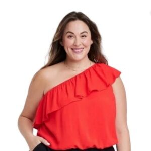 Ava and Viv Women's One-Shoulder Ruffle Top - Red
